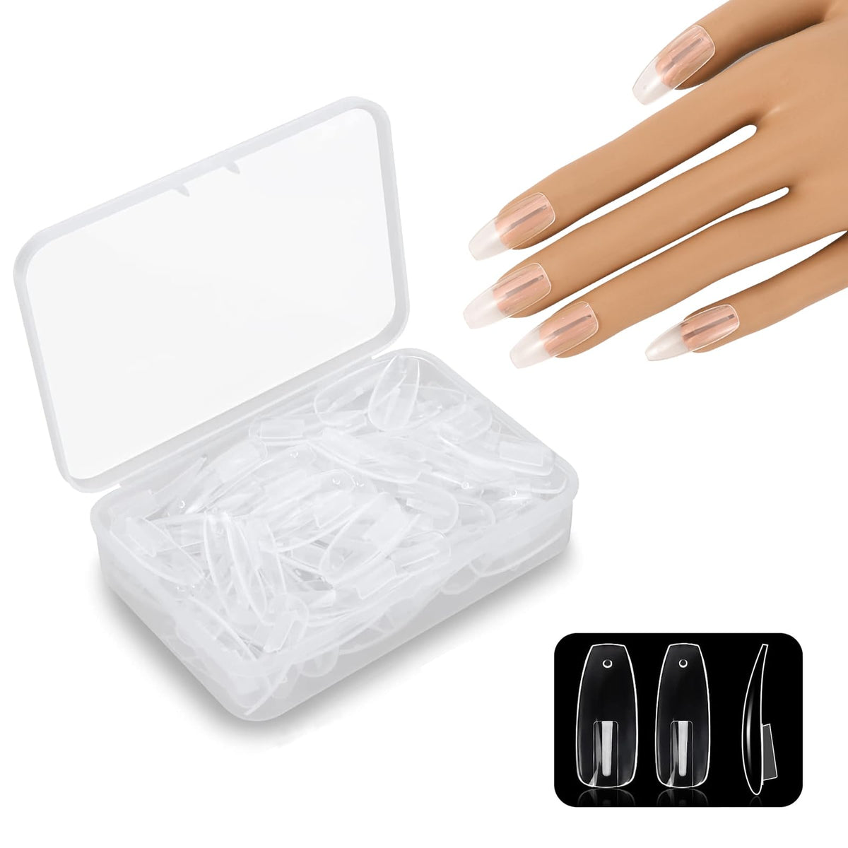 100 Replacement Clear Acrylic Nail Tips Fake Nails for Practice DIY Nail Art