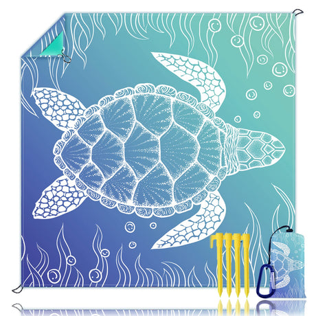 Beach Blanket Waterproof Sandproof Beach Mat Oversized 79 X 83 Inch for 4-6 Adults Lightweight Picnic Blanket Portable Picnic Mat for Outdoor Travel Camping Hiking with 4 Stakes & 4 Corner Pocket