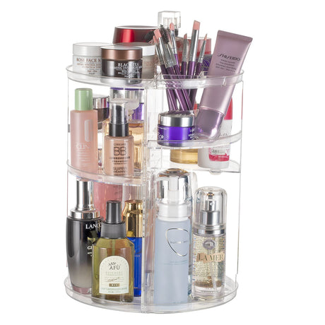 Argox 360° Rotating Makeup Organizer Skincare Storage Box Cosmetic Display Case with Brush Holder Perfume Tray Multifunctional Rotating Rack Suitable for Dressing Tables and Bathroom Countertops
