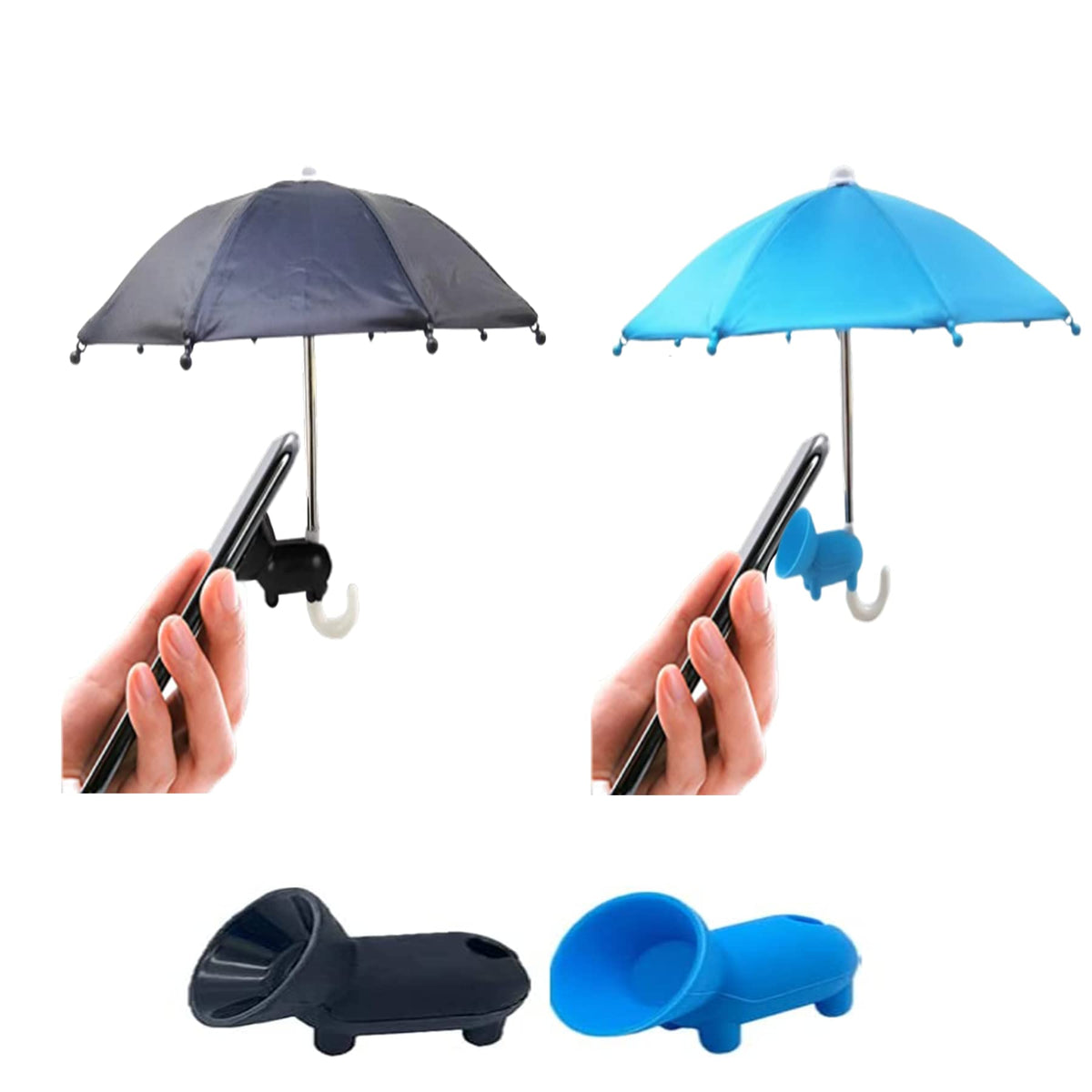 CxStarLiCU Phone Umbrella for Sun ShadePhone Umbrella Suction Cup StandOutdoor Anti-Glare Cell Phone Cute Sun shade HolderCar Phone Navigation Sun Shade Umbrella(2pcs Black+blue)