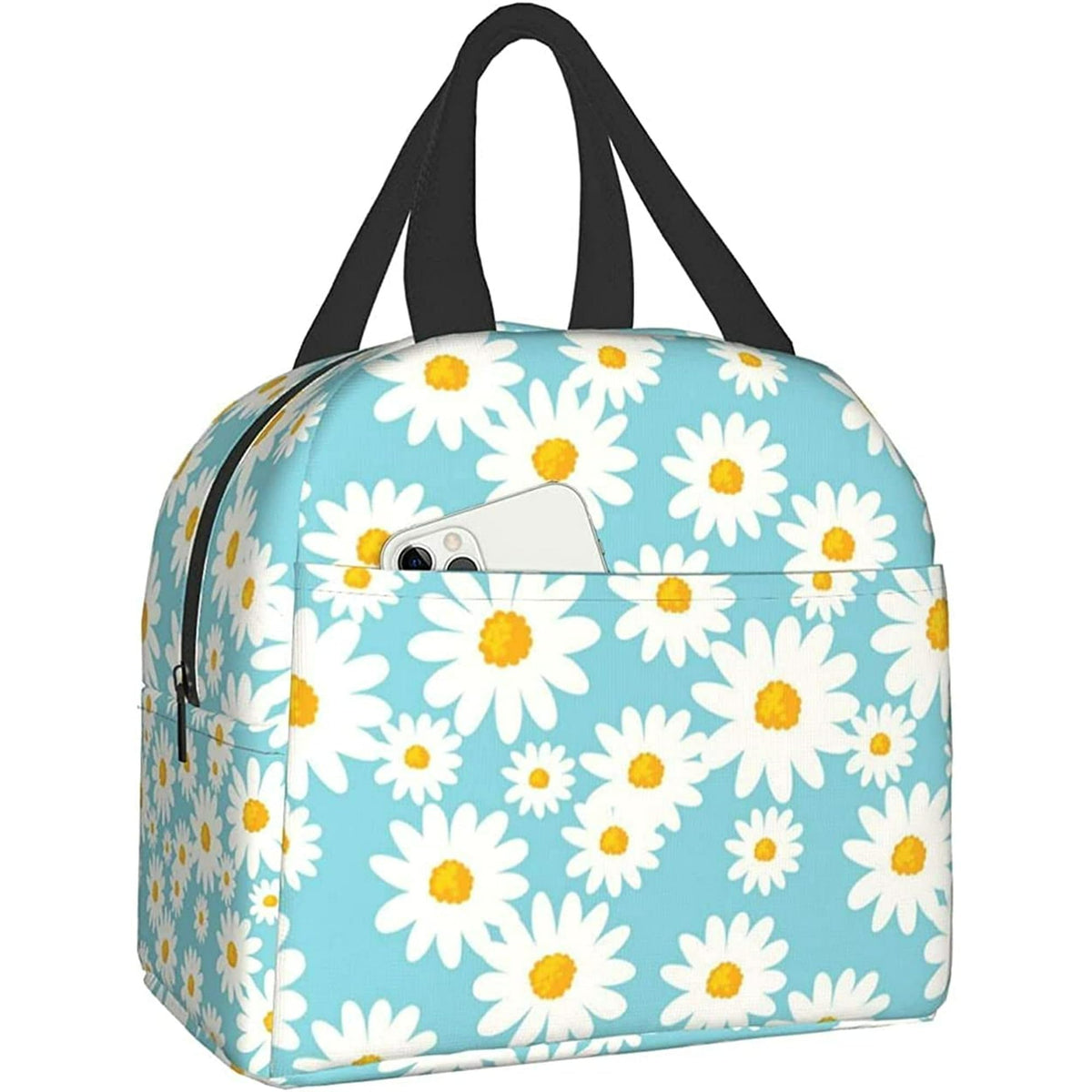 KKLDOGS Blue Daisy Insulated Lunch Bag Reusable Lunch Box Freezable Cooler Thermal Tote Bag for Kid Women School Work Camping Travel Fishing Picnic