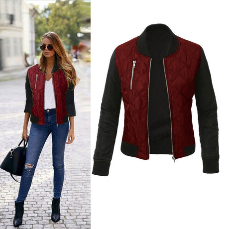 Fashionable Zippered Padded Jacket for Women