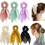 Elegant Hair Accessories for Women & Girls: Versatile Scrunchies Bundle - 8 Pcs Double Layer Hair Ties with Bunny Ear Design (6 Colors)