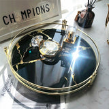 Elegant Marble Pattern Glass Makeup Organizer Tray