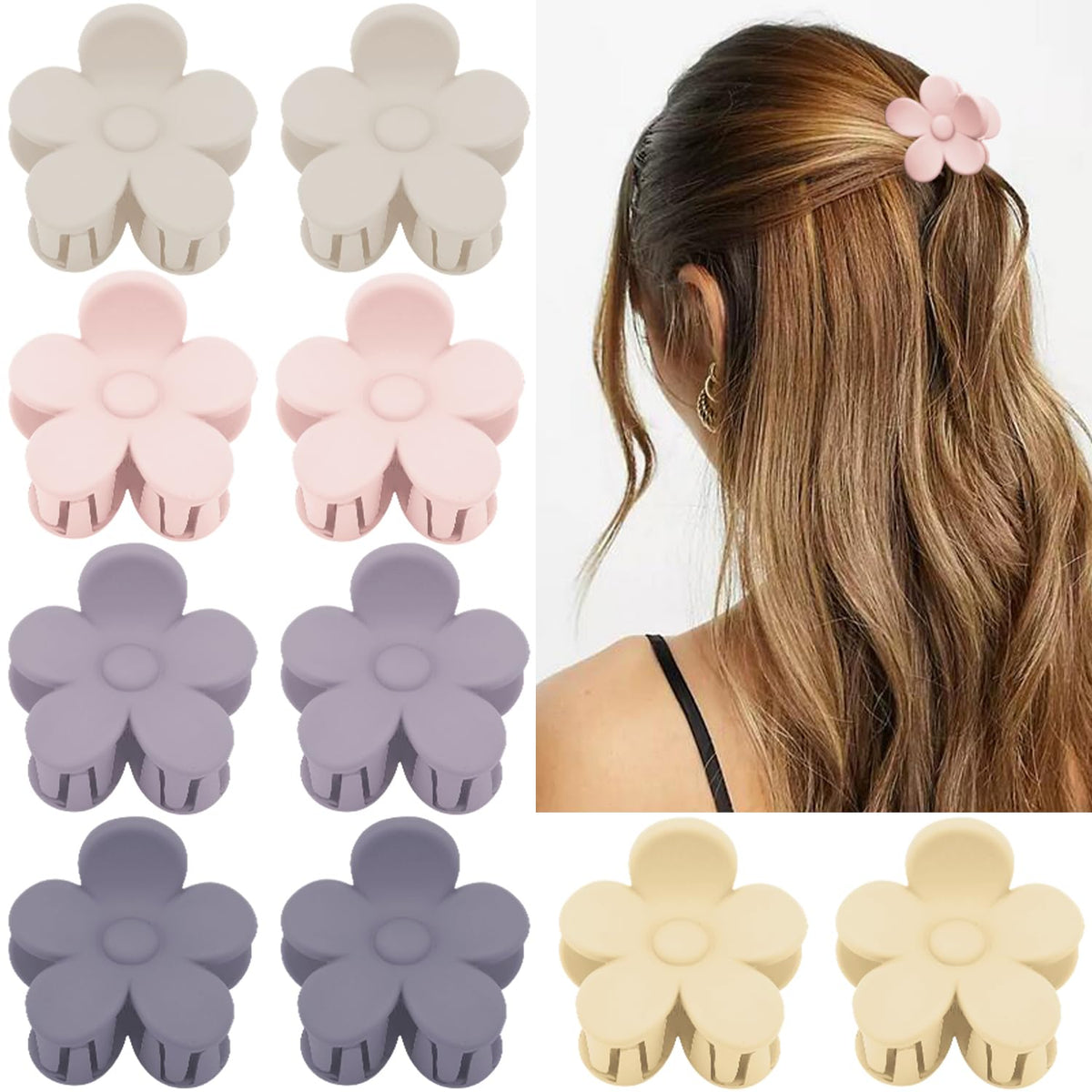 ATODEN Small Flower Hair Accessories - Matte Tiny 1.6" Claw Clips for Fine Hair 10 Pcs Jaw Clips for Women and Girls Gifts