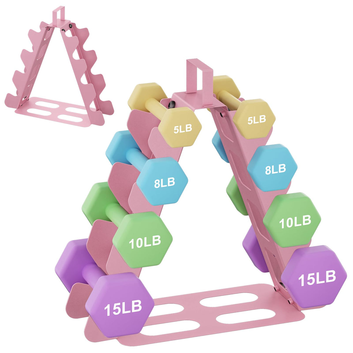 ZHSX Dumbbell Rack 4 TierA-Frame Pink Metal Dumbbell Rack Stand Only Dumbbell Holder with Handle Small Weight Tree Compact Workout Storage Organizer Free Weights Rack for Home Gym