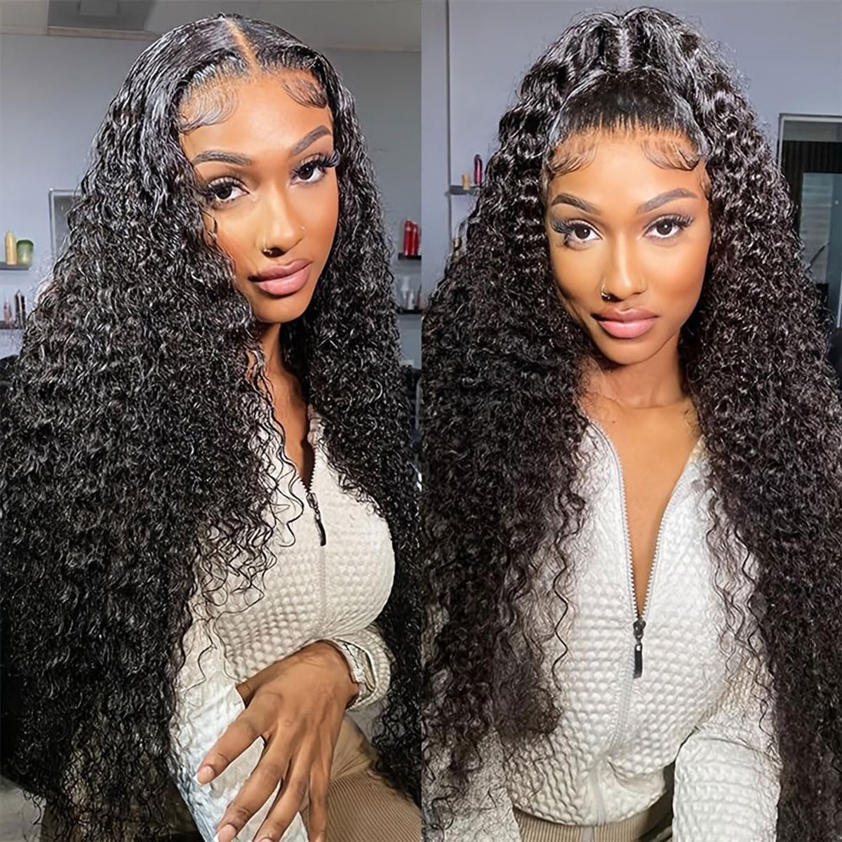 GAIWAC 26 Inch Deep Wave Wigs Human Hair 200% Density 13x6 Deep Curly Lace Front Wigs Human Hair Pre Plucked Glueless HD Transparent Lace Frontal Wigs Human Hair For Women
