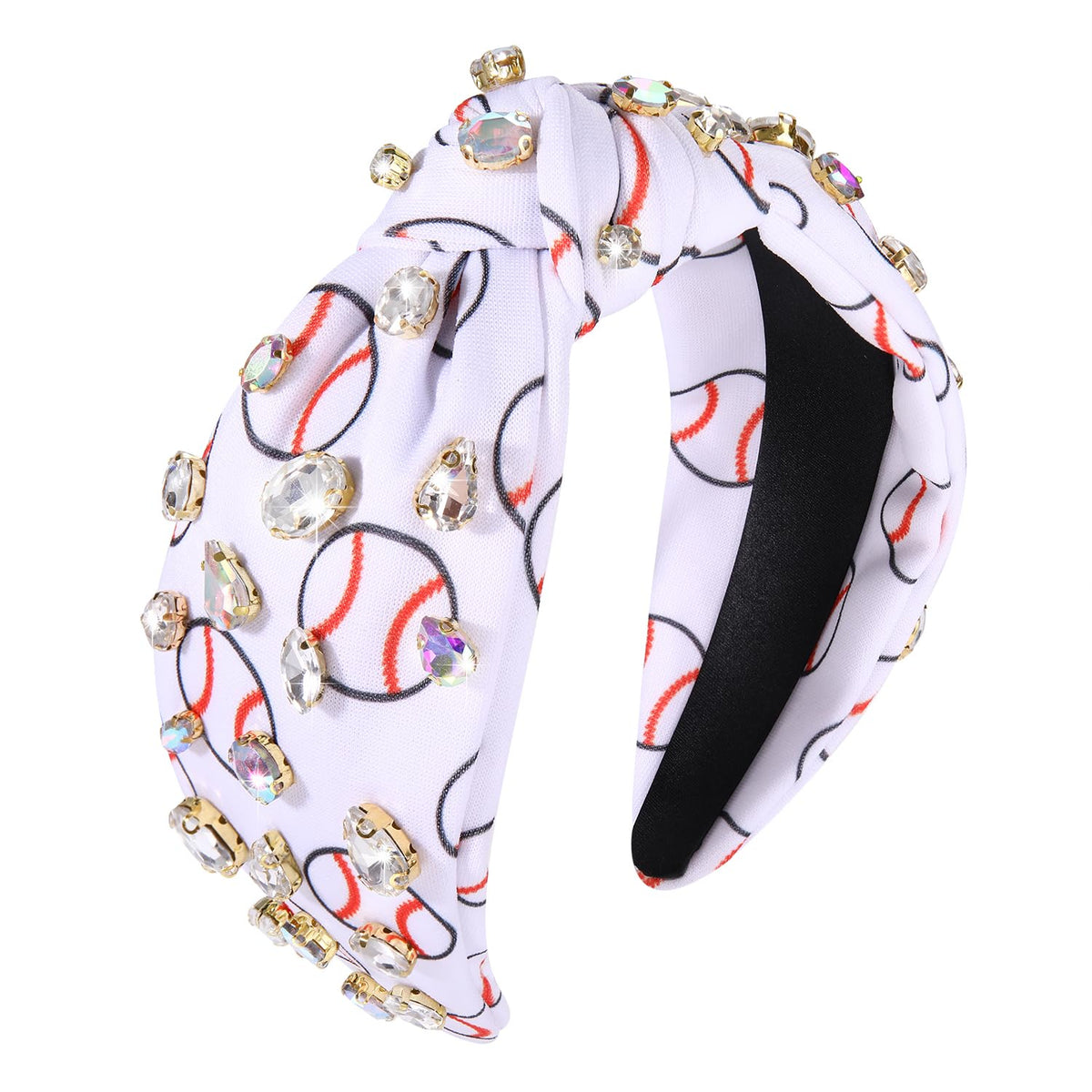 Rhinestone Knotted Headband for Women Baseball Crystal Jeweled Embellished Printed Wide Top Knot Headbands Sport Hairband Game Day Party Hair Accessories (Baseball)