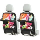 EAQ PU Leather Car Backseat Organizer. Back Seat Organizer for Kids Features a Foldable Table Tray that Holds Touch Tablets. An Ideal Backseat Car Organizer and Travel Accessory Black (2 Pack)