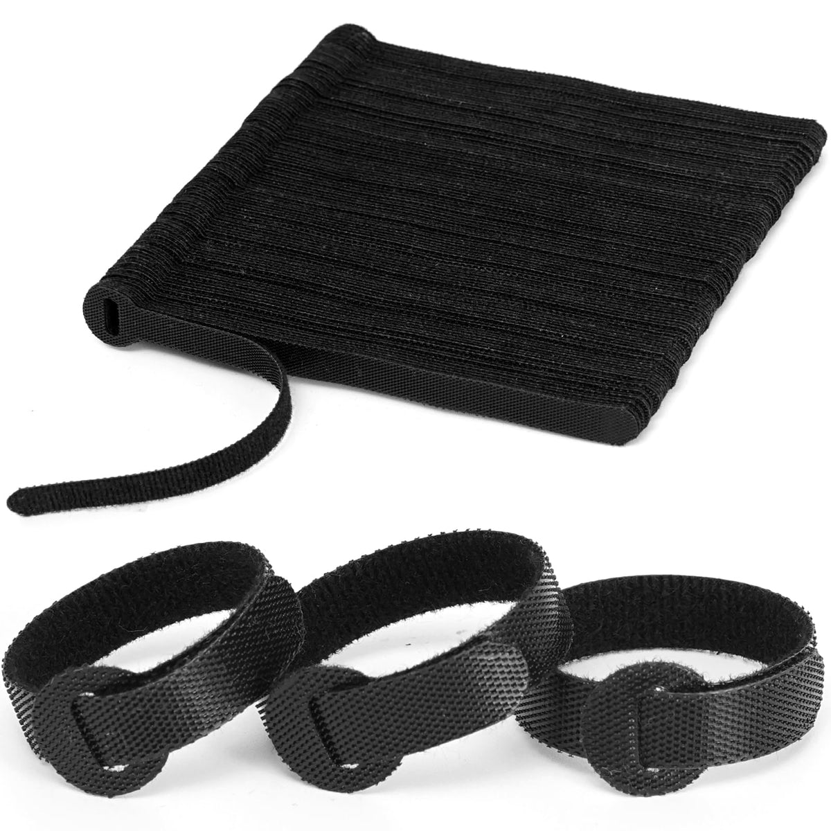 150PCS Reusable Fastener Straps - 6 Inch Cable Management Ties Adjustable Hook & Loop Organizer Straps for Home Office and Data Centers (Black)
