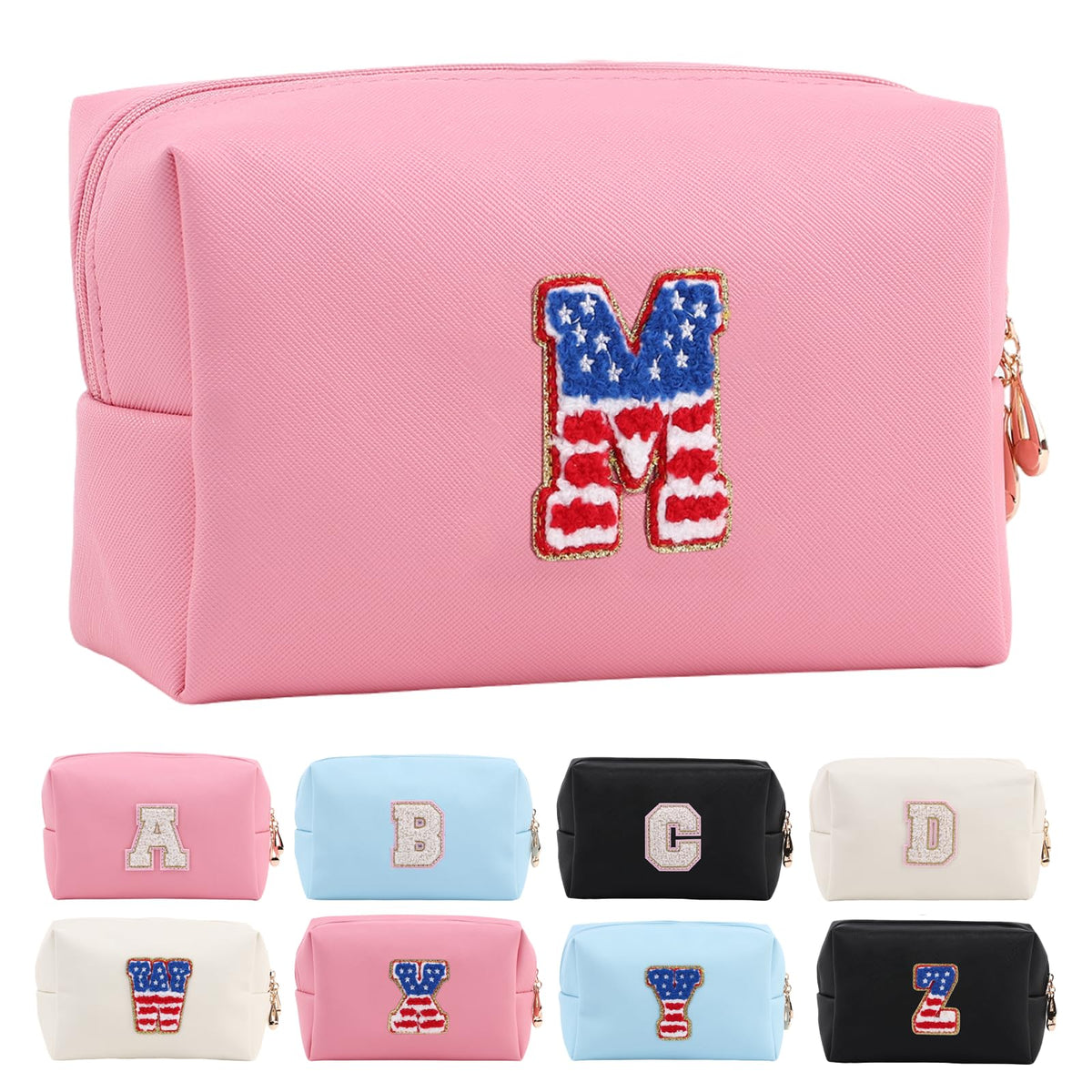 Letoileite Personalized Initial Makeup Bag Chenille Letter Waterproof Zipper Cosmetic Bags for Women Preppy Makeup Pouch Travel Toiletry Bag Organizer Christmas Birthday Gift