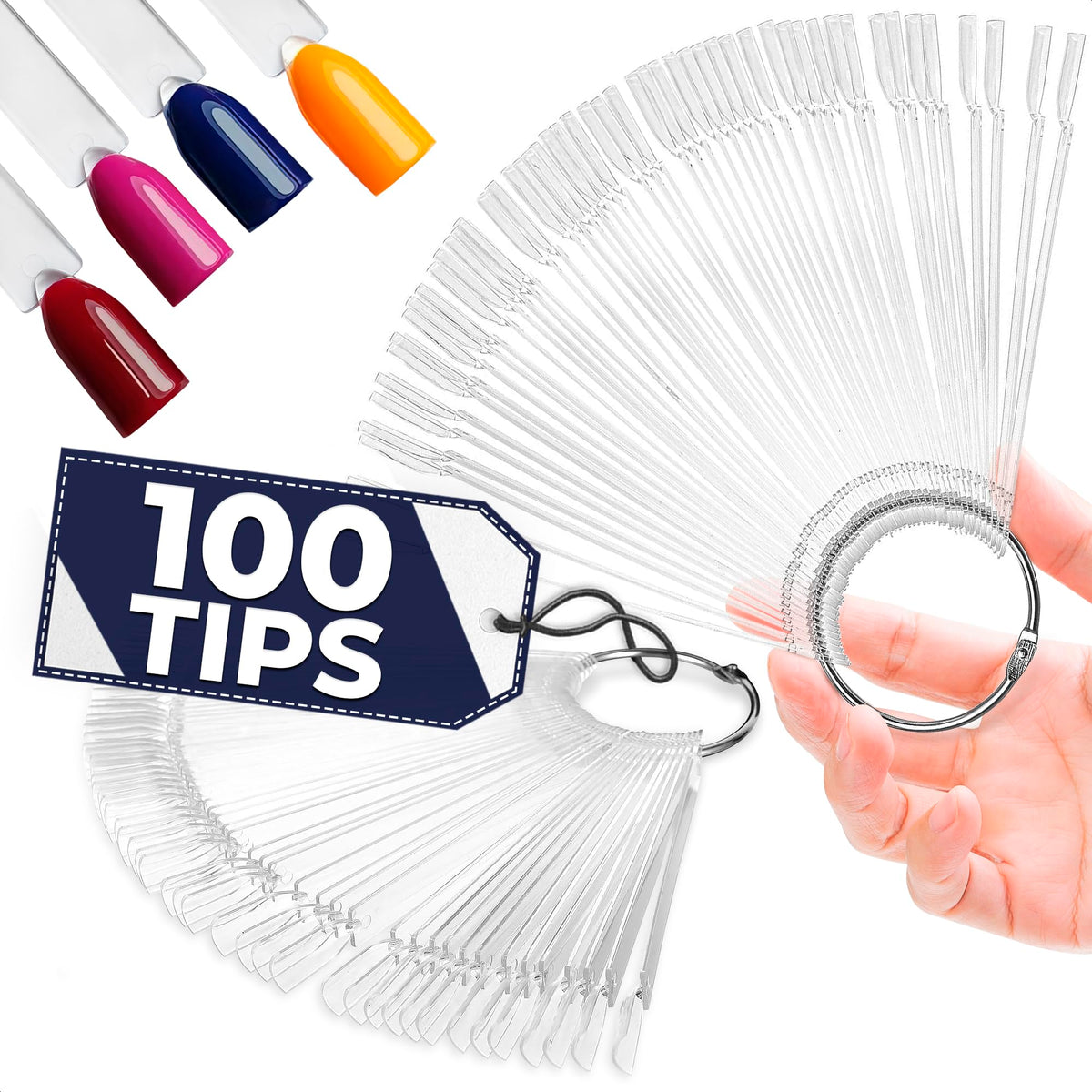 100Pcs Nail Swatch Templates for Acrylic Nails - Gel Nail Display Tips Nail Polish Swatch Templates Plastic Nail Tips Acrylic Nail Display Nail Tools - Nail Equipment Clear Nail Tips for Acrylic Nails