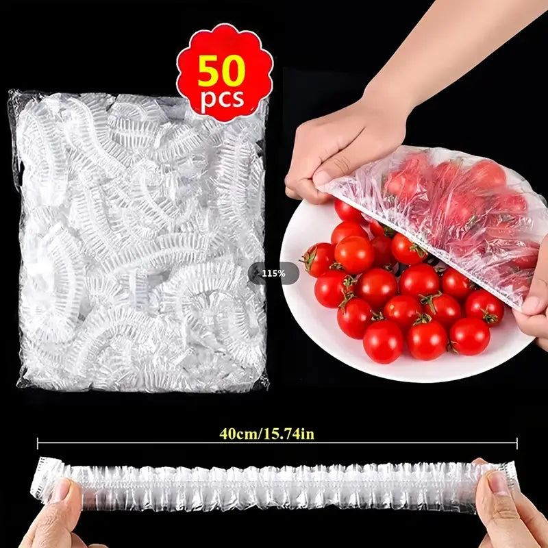 Disposable Plastic Food Storage Covers - 50/100pcs Set