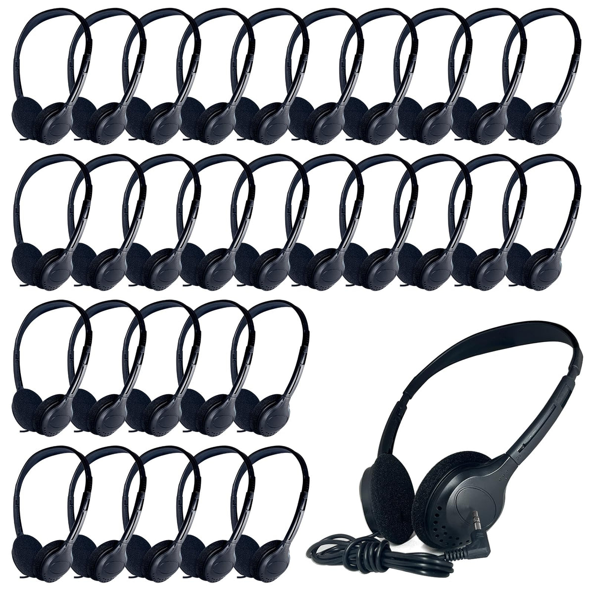 JINWAYBST Headphones Bulk for Classroom Wholesale Childrens 30 Pack Headphones with 3.5 mm Jack for KidsSchool Student Libraries Computer Lab Testing Centers (009 Black Headphones)