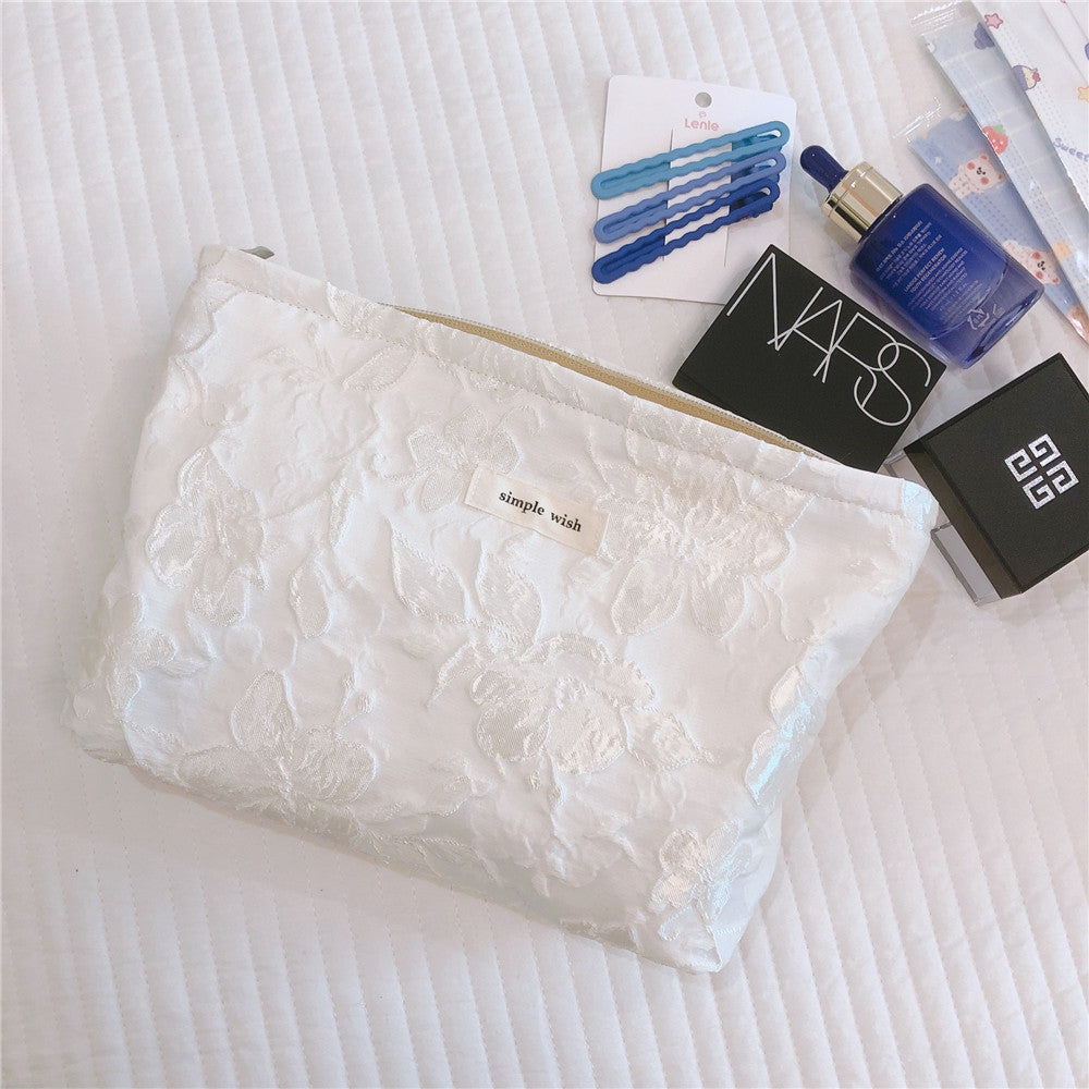 Elegant Large Flower Relief Cosmetic Bag