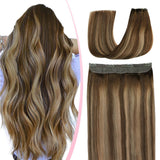SURNEL Wire Hair Extensions Human Hair Balayage Ombre Color 4 Fading To 27 Blonde Highlighted 4 Medium Brown Wire Hair Extensions 65g 14 inch(#4/27/414inch)