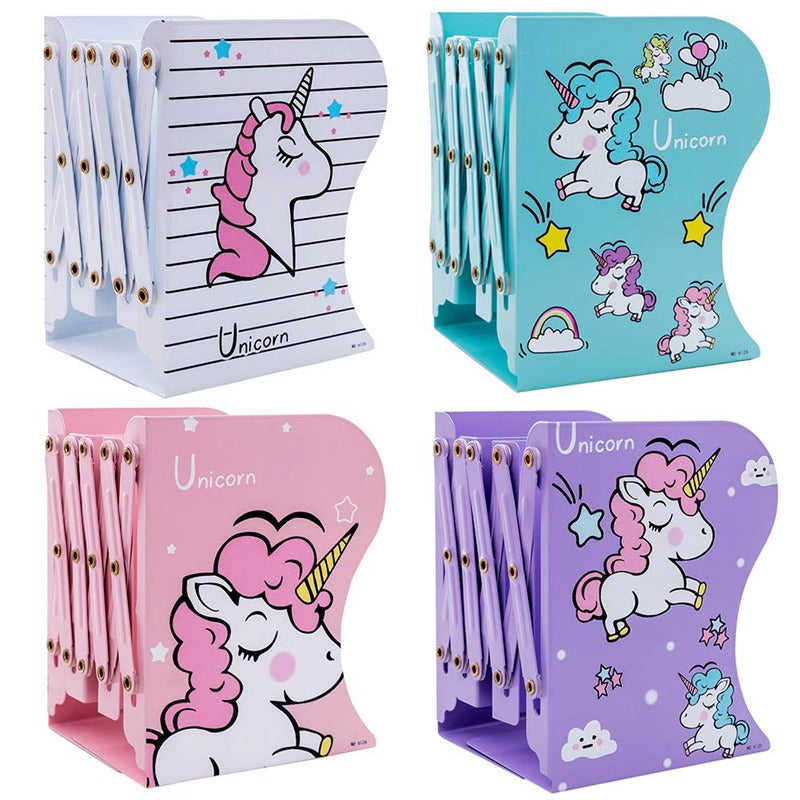 Foldable Bookshelf with Unicorn Design and Storage