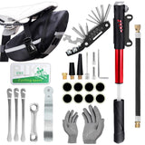 Bicycle Tire Repair Tool Kit & Bicycle Tire Pump Home Bike Tool Portable Patches Fixes Inflator Maintenance for Camping Travel Essentials Tool Bag