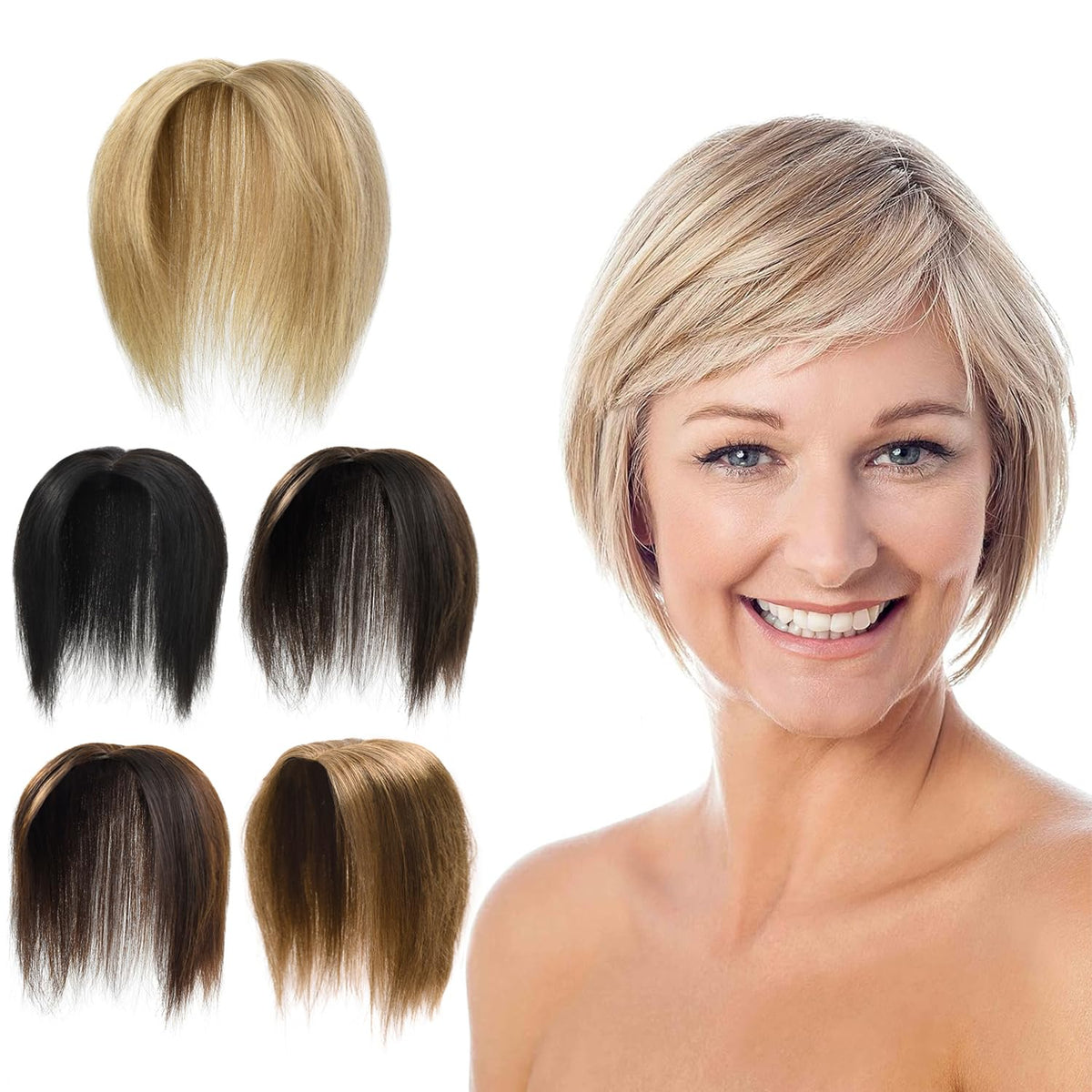 Clip in Human Hair Toppers Seamless Hairpiece Toupee for Women Lace Base Topper for Thicking Hair Natural Short Hair 6 Inch