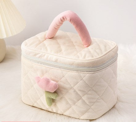 Cute Corduroy Travel Cosmetic Organizer Bag for Women