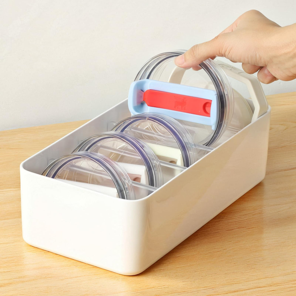 PAVSTINE Tumbler Lid Organizer Stanley Lid Organizers Inside Cabinet Cup Lid Holder Water Bottle Lid Organizer for Stanley 40 Oz Tumbler With Handle Yeti Tumbler Lid Kitchen Accessories White