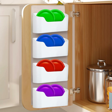 4 Pack Kitchen Cabinet Door Organizer Adhesive Lid Organizers Inside Cabinets Wall Mounted Cupboard Door Storage Small Spice Fridge Seasoning Organization Organizadores De Cocina for Pantry Home
