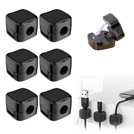 Magnetic Cord Organizer 2025 New Cable Organizer Clips Wire Holder Keeper Organizer Hidden Charging Cable Storage Collector for Home Desk Office Car Nightstand (Black 6pcs)