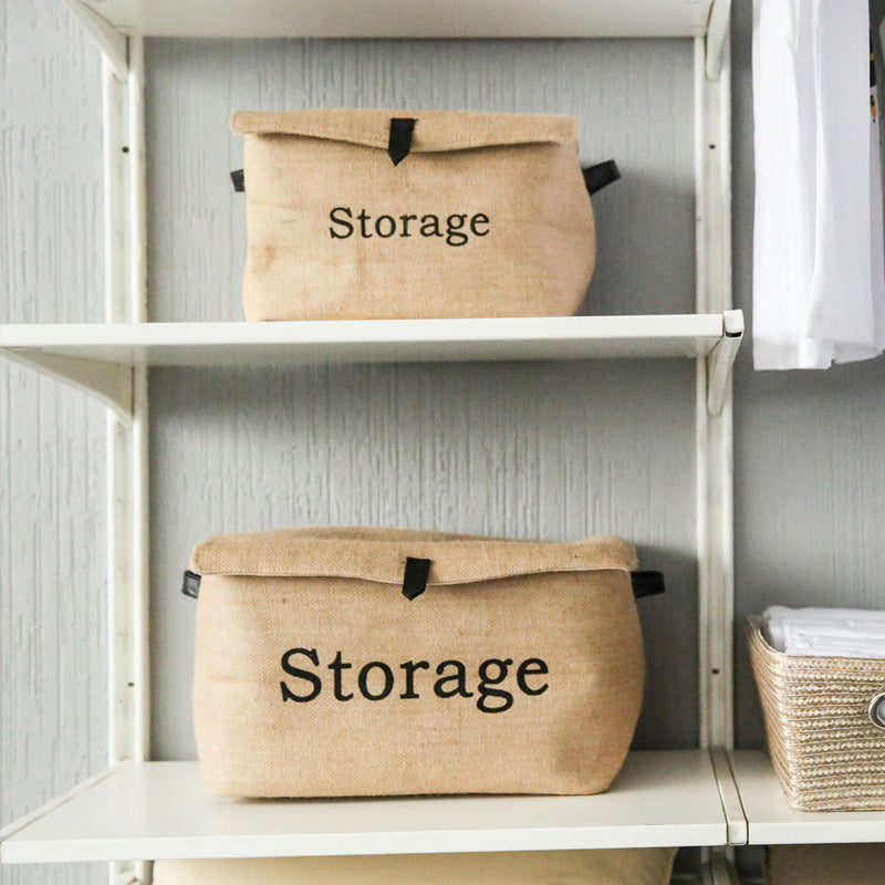 Vintage Foldable Cotton Linen Storage Box with Lid