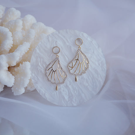 Korean DDP Zircon Winged Fairy Cat Eye Earrings