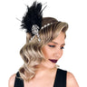 SWEETV 1920s Feather Headpiece Black Womens Ostrich Feather Crystal Headband Great Gatsby Hair Accessories for Women Ribbon Tie