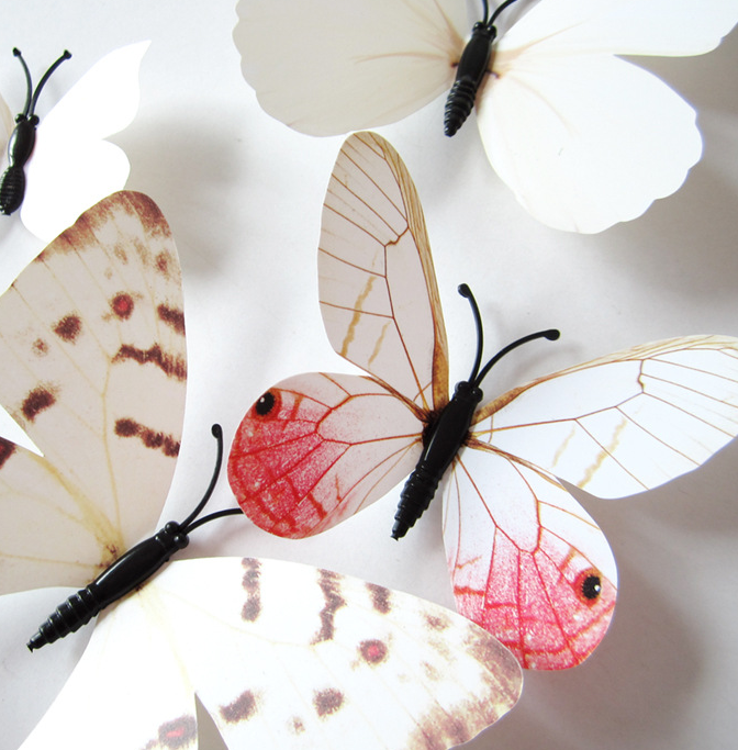 3D Realistic Butterfly Set of 12 Home Decor (White)
