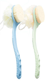 AARainbow 2 Packs Shower Body Brush with Bristles and Loofah Back Scrubber Mesh Sponge with Curved Long Handle for Skin Exfoliating Bath Massage Bristles Suitable for Men and Women (1 Blue+1 Green)