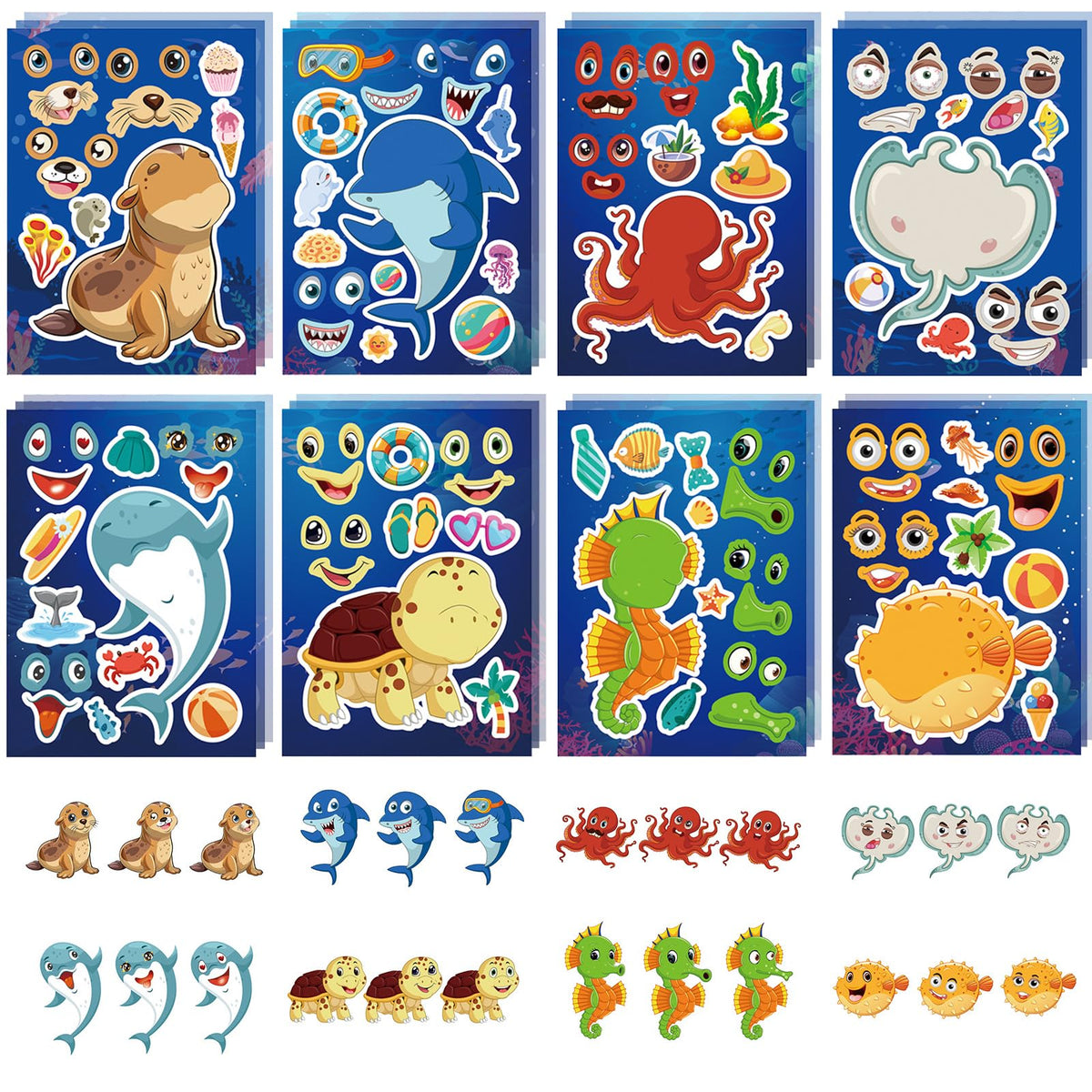 24 Sheets Ocean Animal Make a Face Stickers Animals Party Games Stickers for Kids Make Your Own Animal Stickers for Kids Birthday Party Favors Classroom Rewards Animal Themed Art Craft Supplies