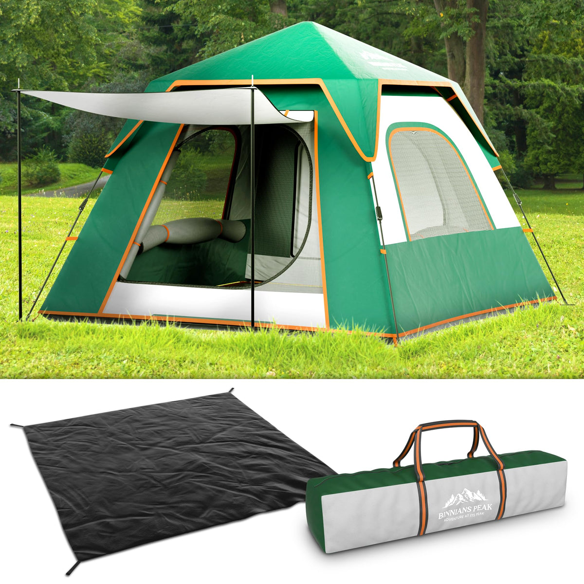 4-Person Pop-Up Camping Tent – Waterproof Instant Tent with Mesh Windows Carry Bag and Ground Sheet – 210D Oxford Fabric for Family Camping Fishing Hunting