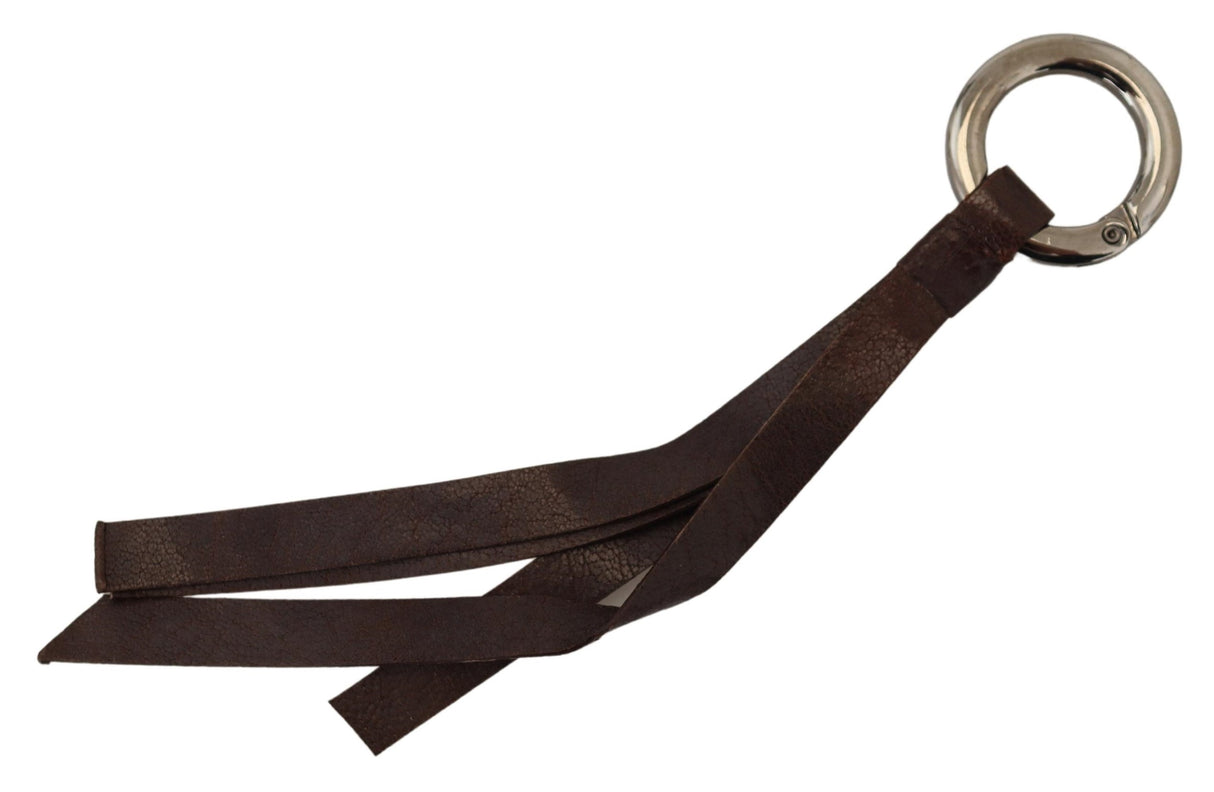 Costume National Chic Brown Leather Keychain with Brass Accents