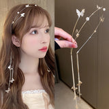 Eliongpu Wedding Pearl Butterfly Headband Gold Crystal Tassel Hair Hoop Band Vintage Headwear Bridal Wedding Hair Accessories for Women Girls (Gold Butterfly)