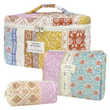 Givurao 3Pcs Cotton Quilted Makeup Bag for Women Girls Large Floral Cosmetic Bag Set Cute Makeup Brushes Aesthetic Accessories Storage Bag Travel Toiletry Bag Organizer for Women