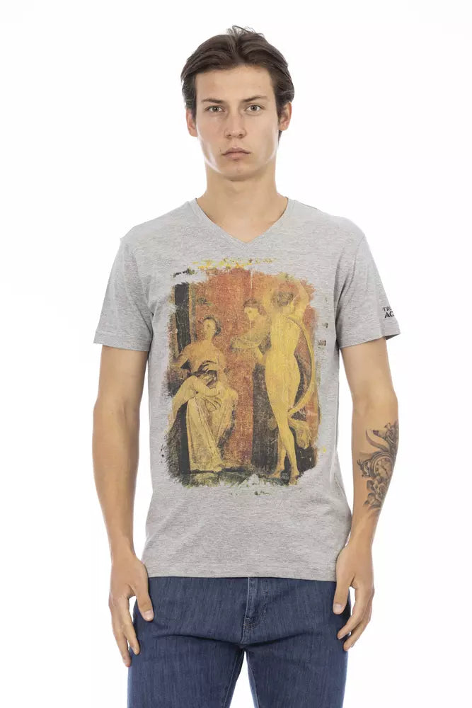 Trussardi Action Gray Cotton Men V-Neck T-Shirt