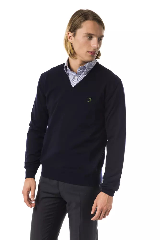 Uominitaliani Blue Merino Wool Men Sweater