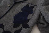 Dolce & Gabbana Elegant Gray Wool Blazer with Blue Rose Embroidery