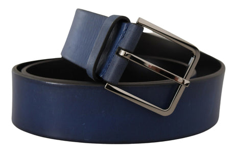 Dolce & Gabbana Elegant Blue Leather Belt with Silver Buckle