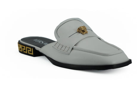 Versace Elegant White Leather Flat Slides