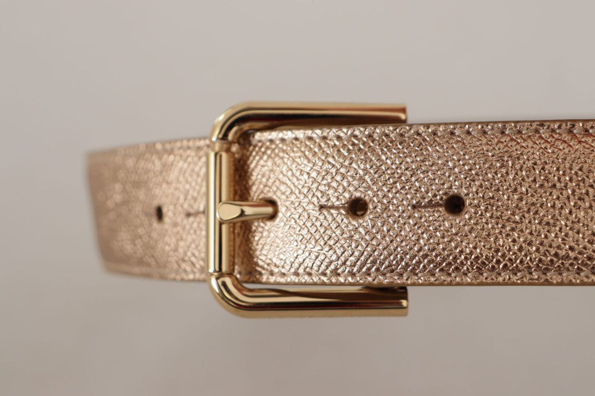 Dolce & Gabbana Chic Rose Gold Leather Belt with Logo Buckle