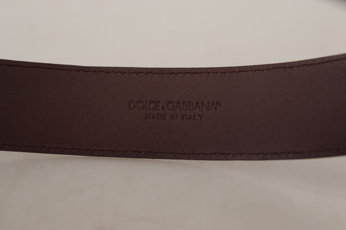 Dolce & Gabbana Elegant Maroon Leather Belt with Engraved Buckle