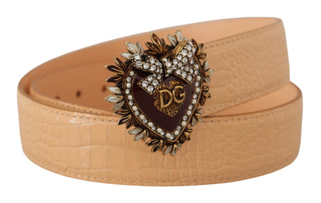 Dolce & Gabbana Enchanting Nude Leather Belt with Engraved Buckle