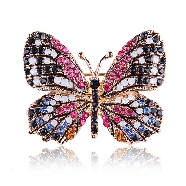 Colorful Rhinestone Alloy Butterfly Brooch Accessory