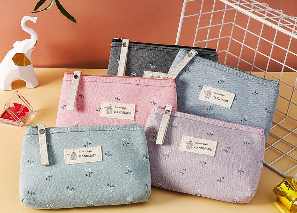 Letter Flower Print Canvas Makeup Bag for Women
