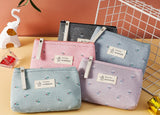 Letter Flower Print Canvas Makeup Bag for Women