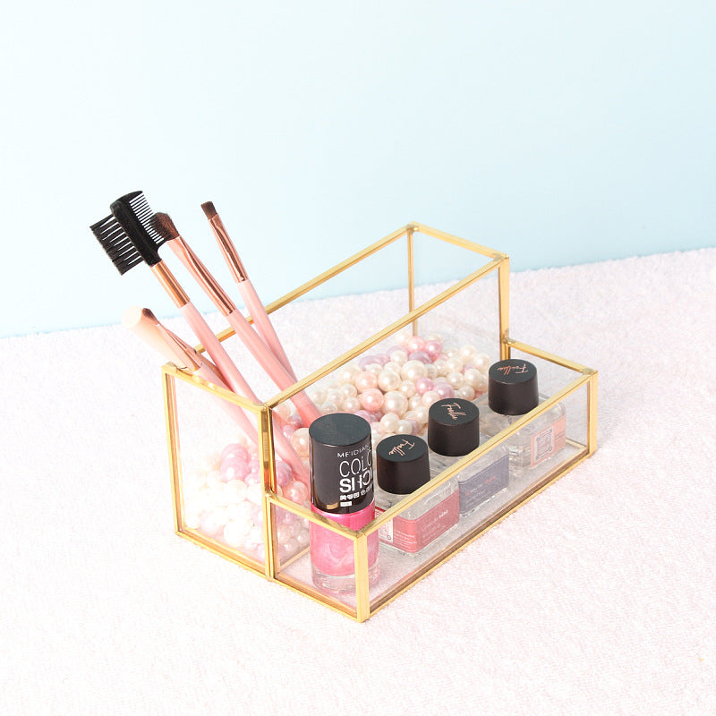 Wholesale Luxury Brass Glass Makeup Organizer (Lipstick)