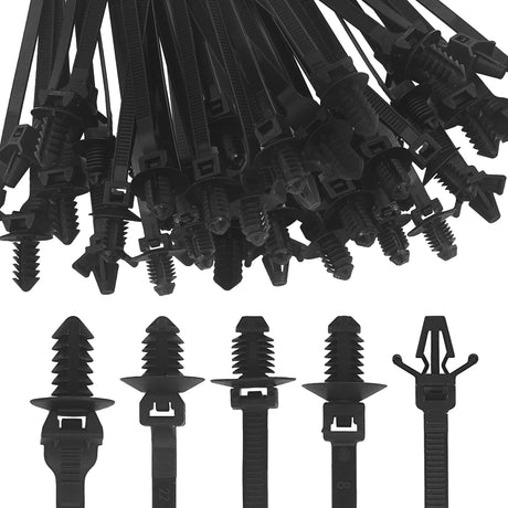LOUZAGO 50 Pcs Push Mount Cable Ties Nylon Push Mount Zip Ties Self Locking Wire Harness Clips Heavy Duty Automotive Wire Clips Snap in Cable Zip Ties Fastener Car Mount Wire Ties (5-Types)